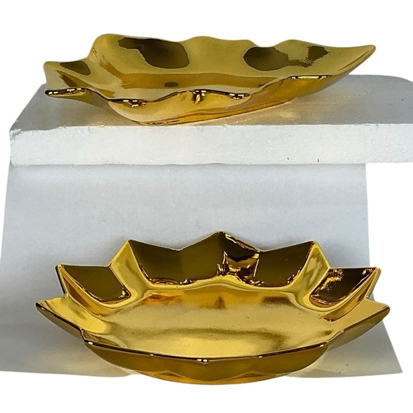 Vintage Kashima of Japan Gold Porcelain Dishes Gold Tree Star Shaped Dishes 2 PC - Picture 8 of 16